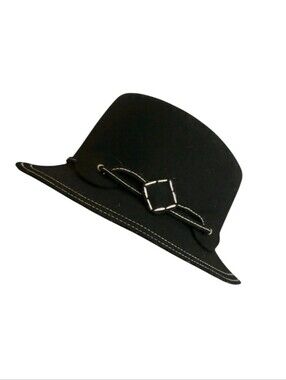 betmar Black Wool  Fedora Style Hat With Contrast Stitching Narrow Brim S